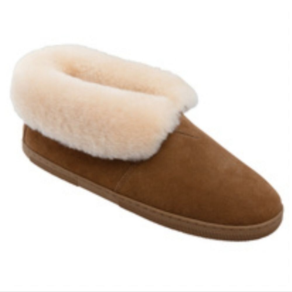 EUC BearPaw Men's #402 Tan Suede Sherpa Lined Slippers, Sz 14